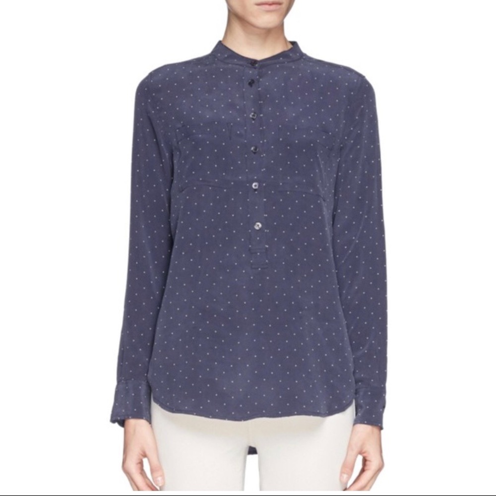 Equipment Women’s Navy Polka Dot Silk Blouse in Size Small